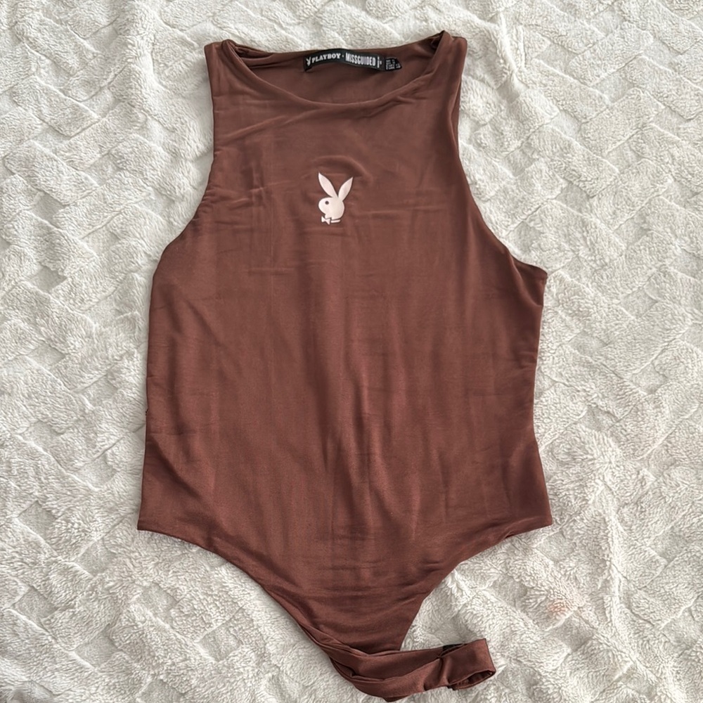 Playboy Brown Sleeveless Bodysuit